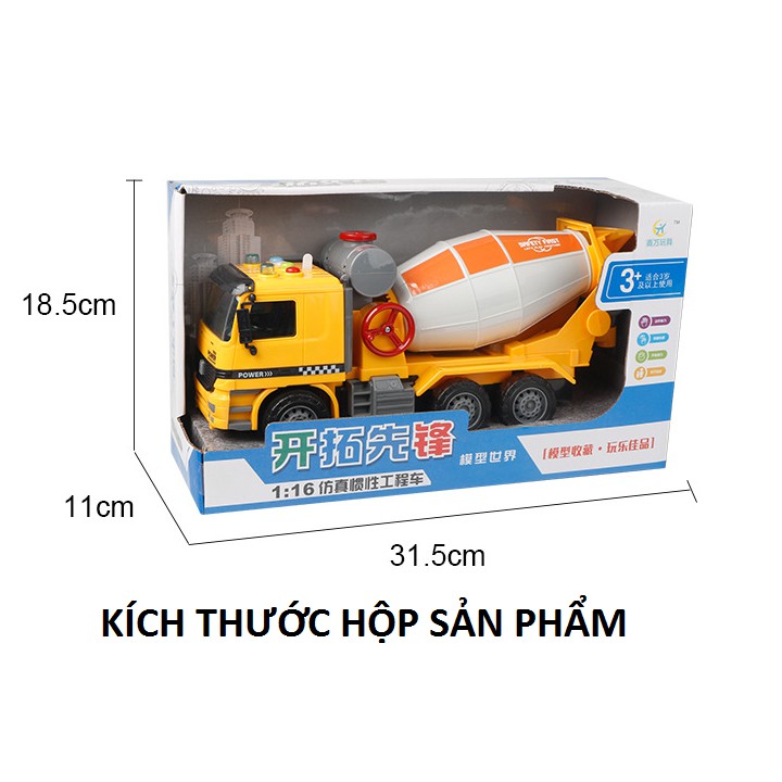 Xe bồn chở bê tông tỉ lệ 1:16 xe bằng nhựa có âm thanh và đèn có tay quay đồ chơi trẻ em
