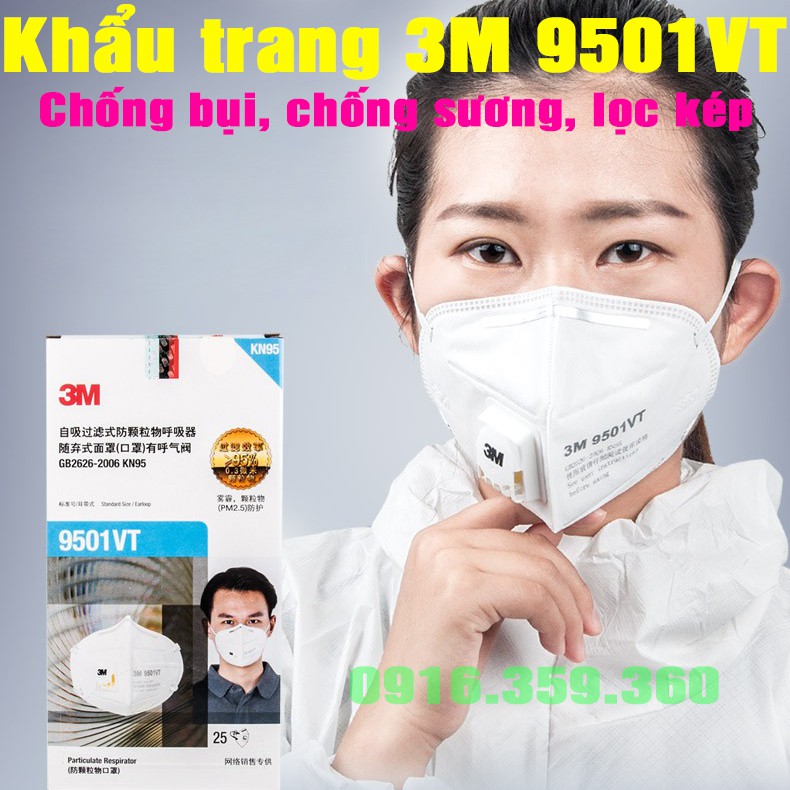 Khẩu trang 3M 9501VT 5★ chống bụi chống sương lọc kép
