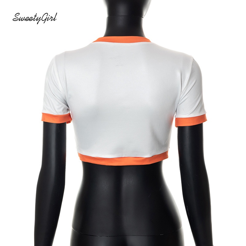 Áo Thun Tay Ngắn Cổ Tròn In Chữ Phối Màu Tương Phản Thời Trang 2022 Cho Nữ