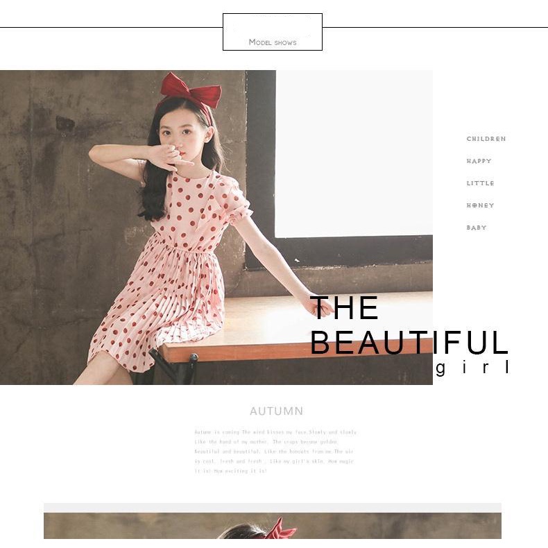 Đầm Chiffon Cổ Tròn Tay Ngắn Họa Tiết Chấm Bi Xinh Xắn Cho Bé Gái Từ 3-4 - 5-6 - 7-8 - 9-10 - 11-12 Tuổi