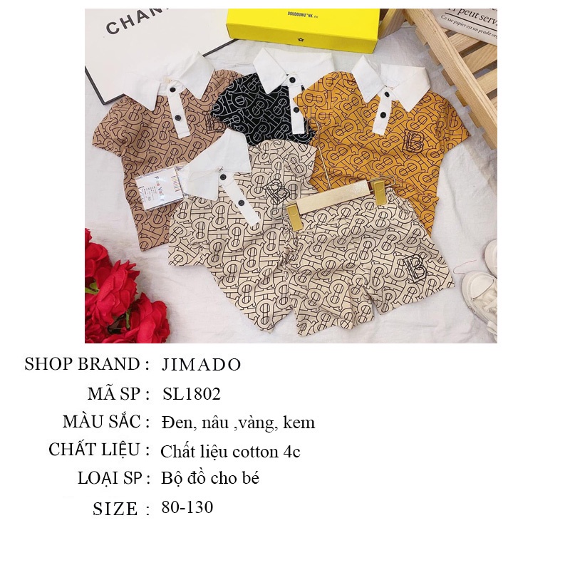 Đồ bộ trẻ em cho bé gái bé trai cổ bẻ họa tiết hình chữ b năng động JIMADO SL1802