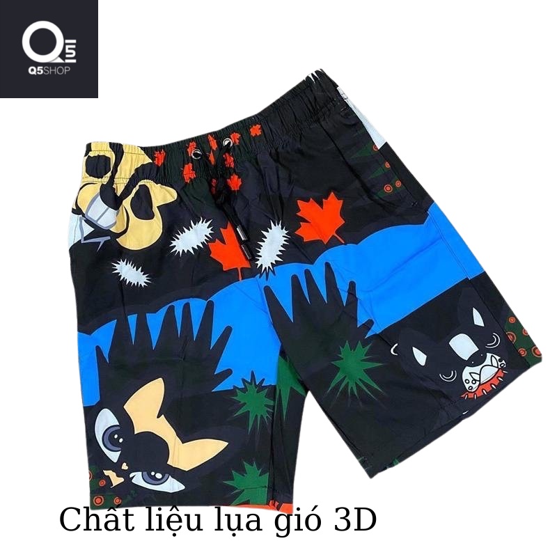 Quần đùi nam in họa tiết 3D _Q5SHOP_chất liệu vải lụa gió thoáng mát Quần short nam mặc nhà