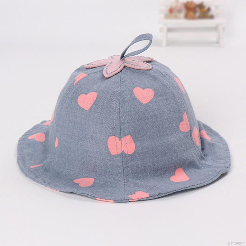 Mũ tai bèo cotton che nắng in họa tiết trái tim thoáng khí phong cách Hàn Quốc xinh xắn cho trẻ em