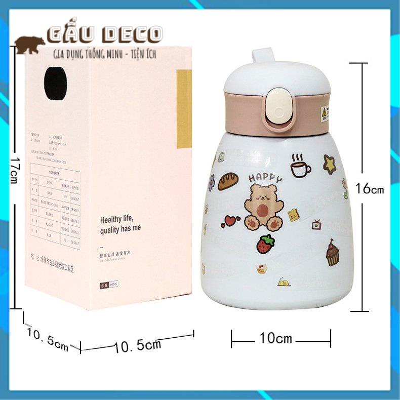Bình giữ nhiệt cute , 600ml dễ thương , chất liệu inox 304 , bình học sinh , có ống hút , nắp mở bấm nút