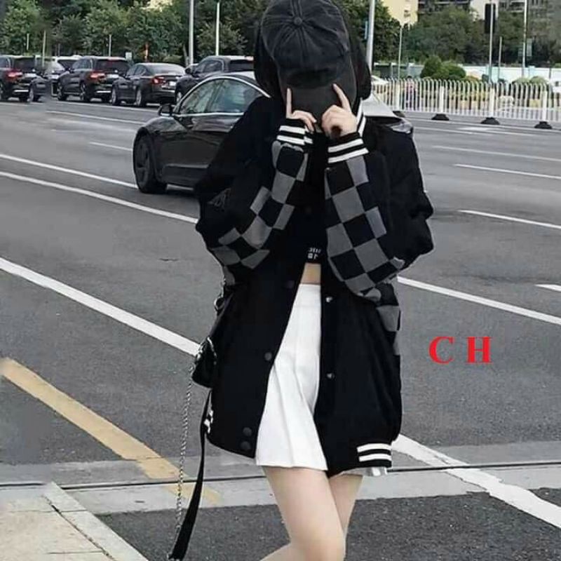 Áo Khoác Bomber kẻ Karo chữ U chất nỉ ngoại ko xùThời trang thu đông BasicJacket bóng chày Unisex giữ nhiệt
