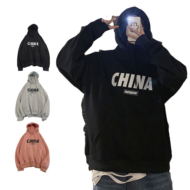 Áo Hoodie Unisex in logo China độc đáo dáng rộng trẻ trung, chất nỉ trần bông ấm áp