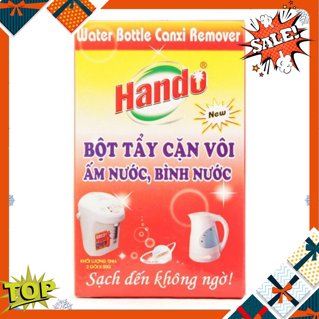 Hộp 2 gói bột tẩy cặn canxi cây nước, ấm đun nước, bình nóng lạnh Hando