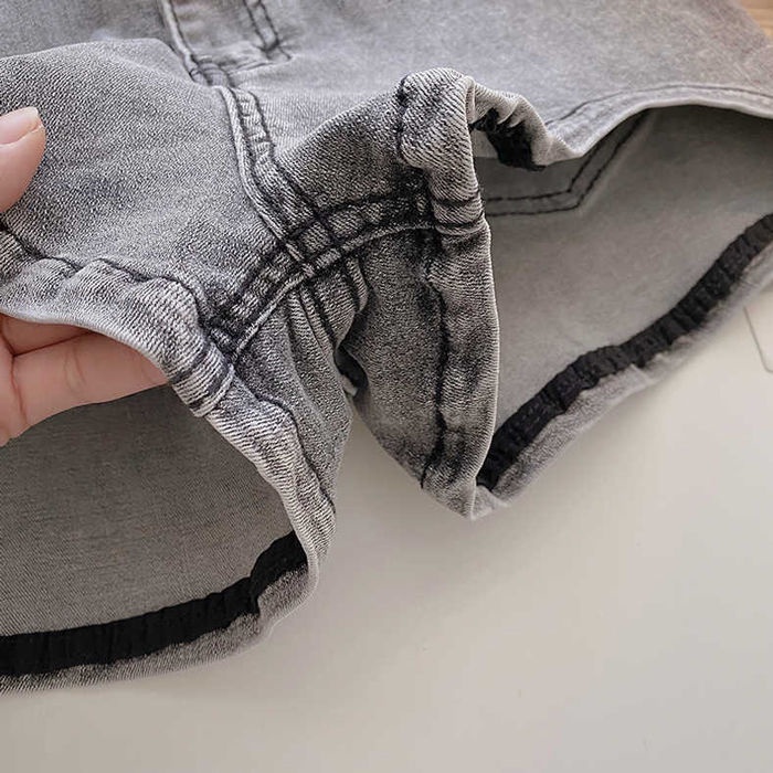 Jiashucheng Quần Short Denim Lưng Cao Dáng Ôm Màu Xanh Dương Bất Đối Xứng Thời Trang Cho Nữ @