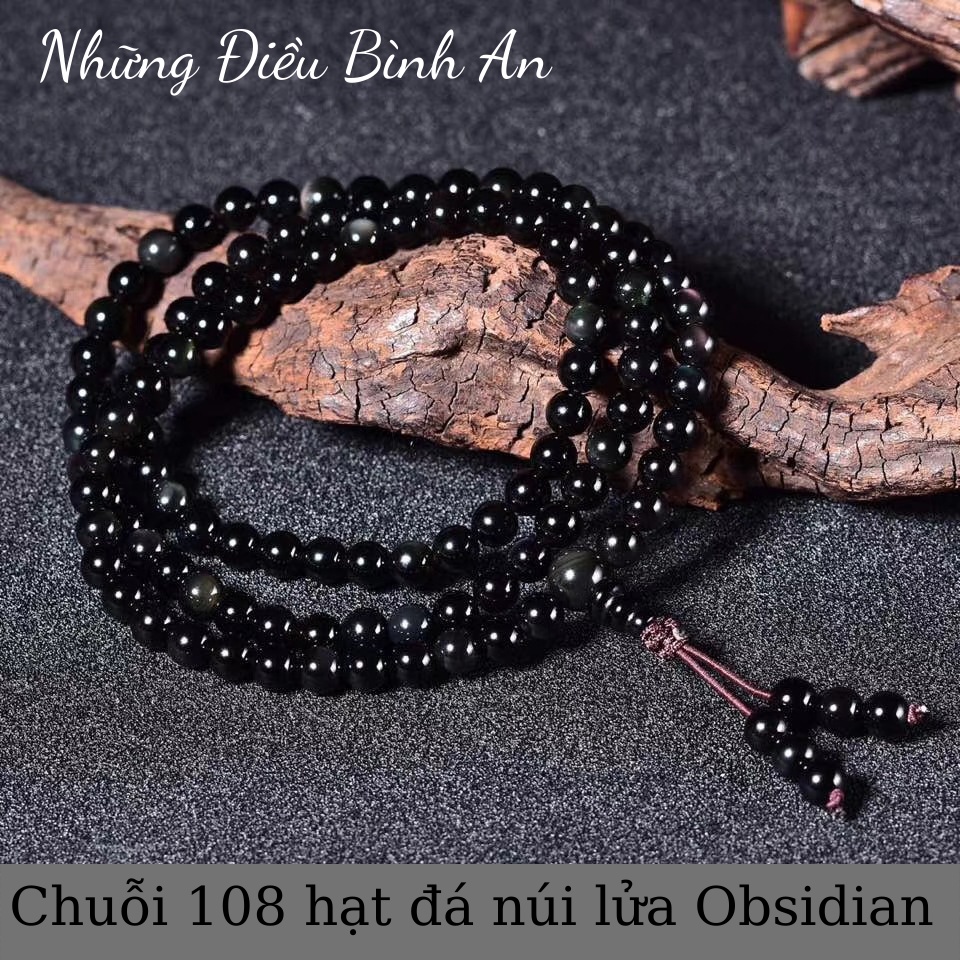 Vòng tay đá núi lửa Obsidian xanh đen chuỗi 108 hạt /Vòng tay phong thủy tài lộc 💕FREESHIP 50k💕- Những Điều Bình An