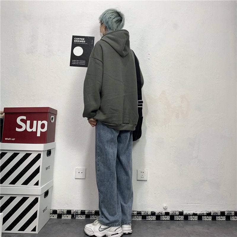 Quần jean ống rộng dáng suông thời trang retro phong cách Hàn Hong Kong cho nam nữ 19YD110