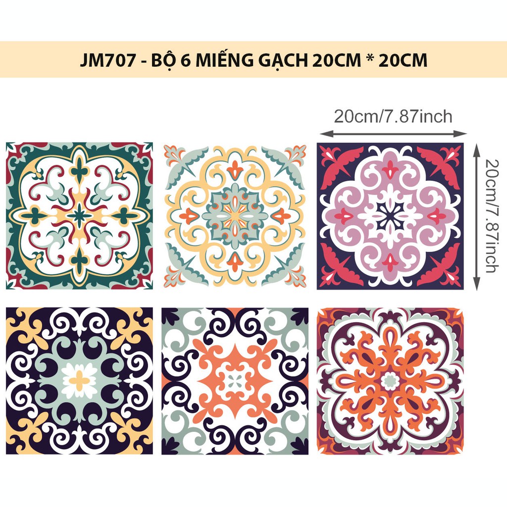 Bộ 24 Decal gạch bông 20cm*20cm - Decal dán tường, kính, sàn nhà, gỗ - Giấy dán tường - JM707