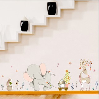 Tranh decal dán tường phòng học chú voi con hạnh phúc - decor tranh trí phòng khách, phòng ngủ