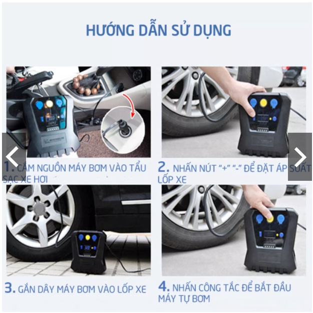 MÁY BƠM LỐP MICHELIN 12266 + BỘ CHUYỂN NGUỒN 220V RA 12V