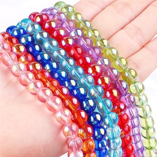 Chuỗi hạt xỏ thủy tinh sáng bóng hình tròn 4/6/8/mm làm trang sức vòng tay dây chuyền thủ công