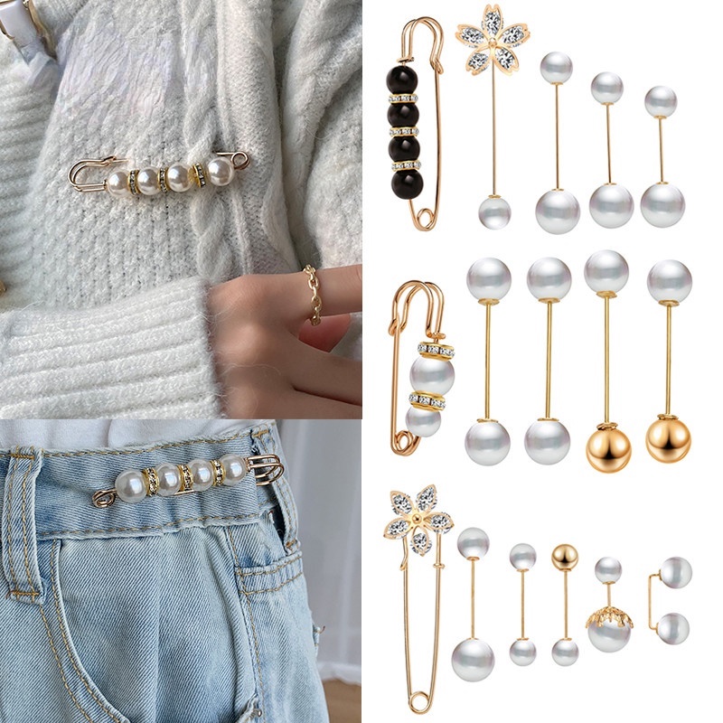 Set 6 ghim cài RINHOO hình hoa bướm đính ngọc trai nhân tạo thời trang