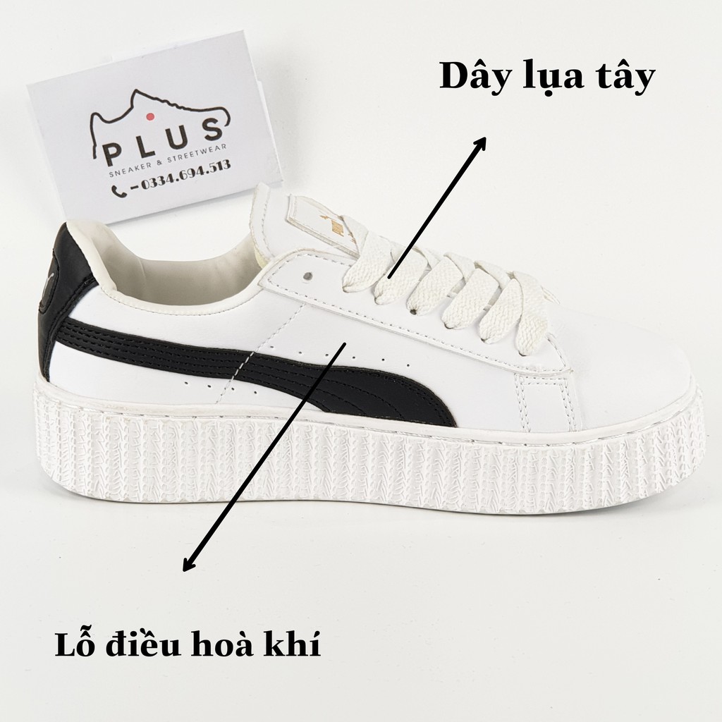 Giày Puma, Trắng Vạch Đen, Đế Cao - Giầy Thể Thao Plus