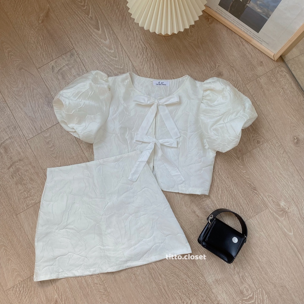 Set Áo + Chân Váy Phối Nơ - Titto Closet