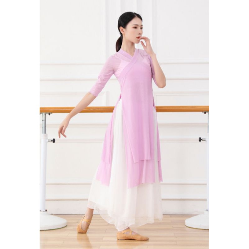 Áo cổ trang dáng dài xẻ