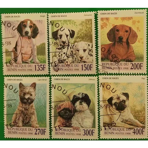 Tem sưu tập Tem CTO Cộng hòa Benin chó 1988 ( 6 tem)