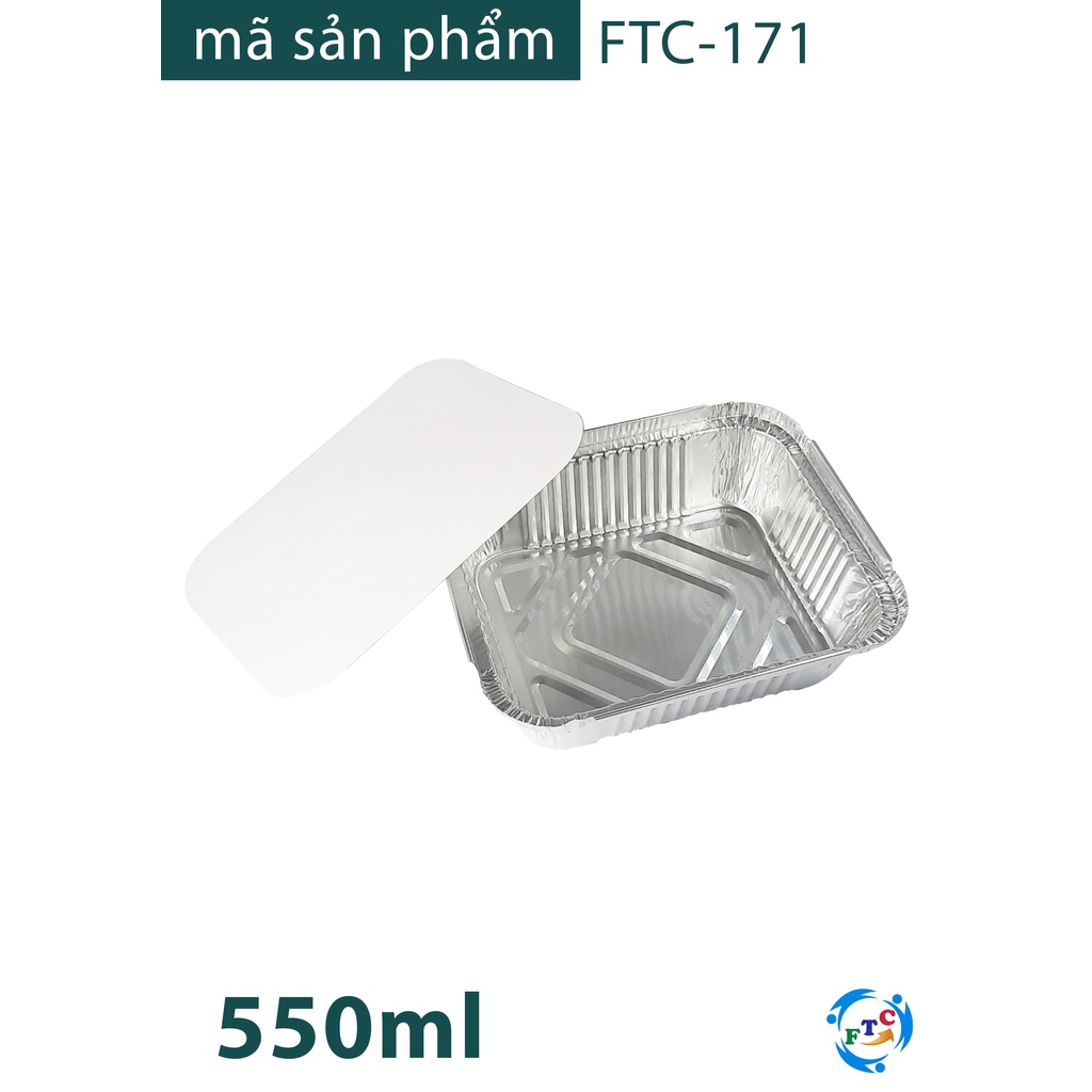 Set 50 hộp nhôm 1 ngăn 550 ml ( khay giấy bạc có nắp) - Chứng nhận VS ATTP - Đựng thực phẩm dùng 1 lần