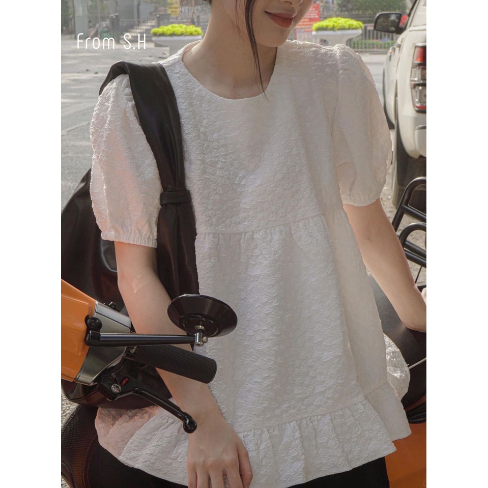 [Ảnh thật] Áo Babydoll Vải Gấm Hoa Nổi Form Điệu Xinh Xắn - Charming.Closet