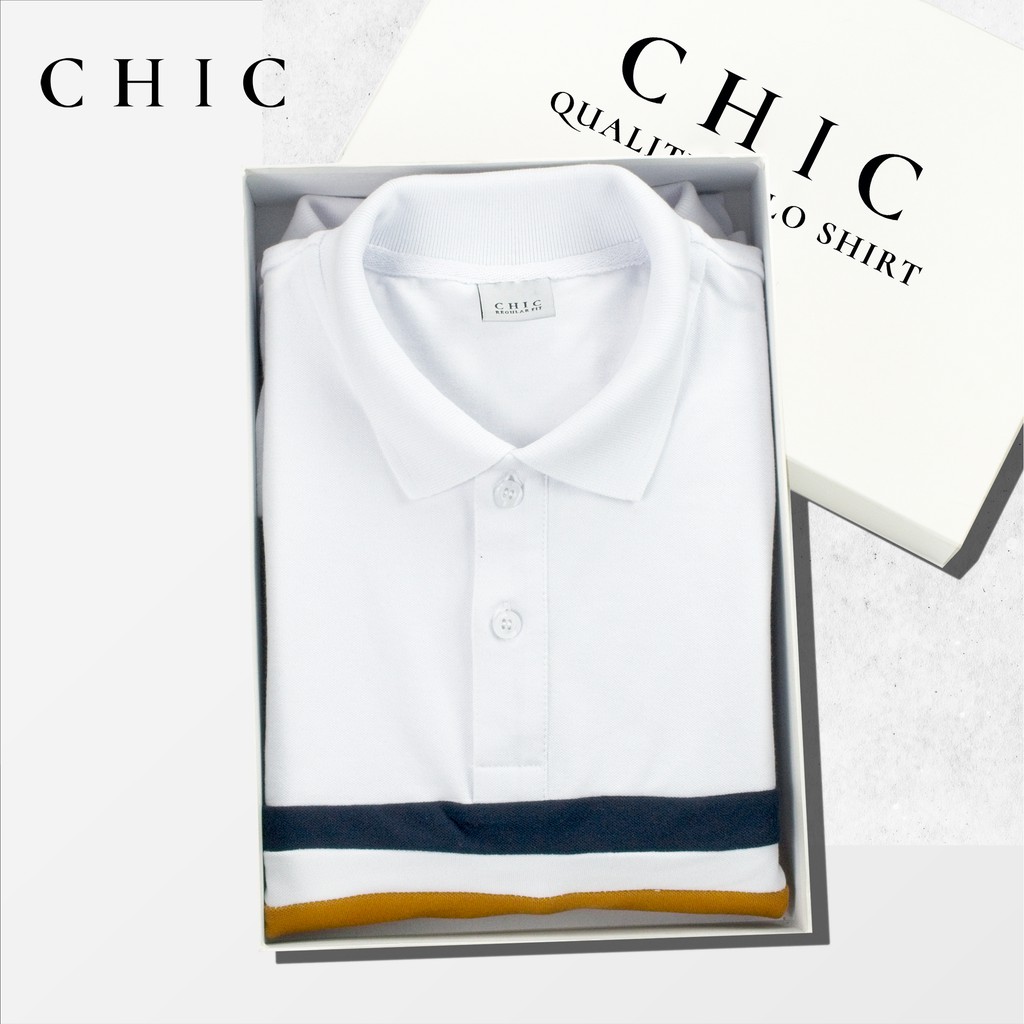 Áo Polo nam cổ bẻ phối ngang Xanh Navy- Vải cá sấu CVC Cotton Cao Cấp - Thiết kế chuẩn form trẻ trung - CHICWEAR