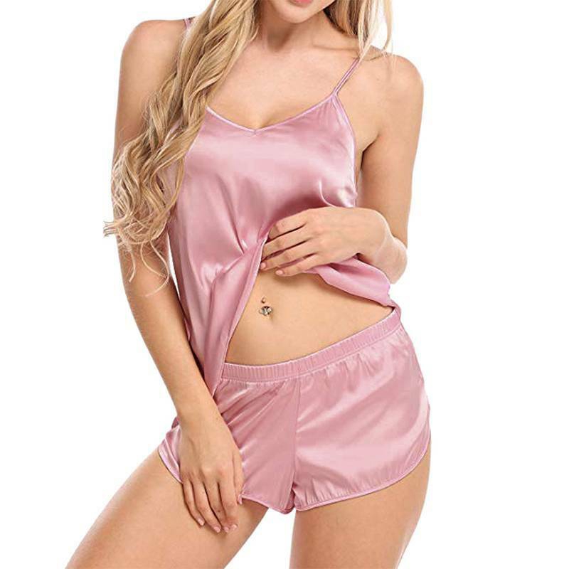 Bộ đồ ngủ nữ 2 món gồm áo hai dây và quần short cotton phong cách gợi cảm