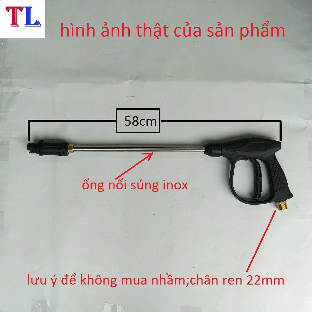 súng rửa xe áp lực cao nối dài (súng ren 22mm+ống nối 36cm)