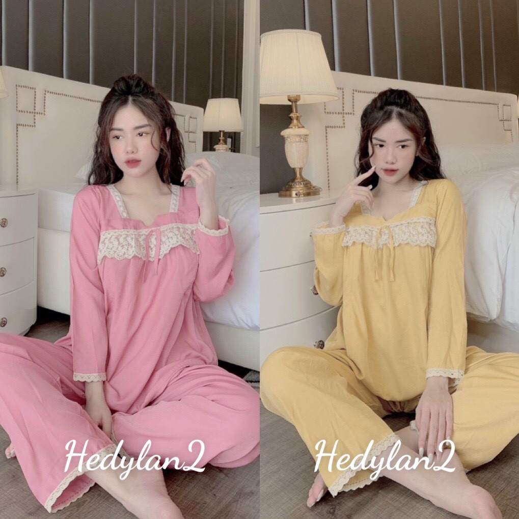 Đồ bộ Bầu Dài tay chất Đũi Lụa siêu sịn_Bộ Bầu và Sau Sinh họa tiết ren ở ngực sang chảnh có khóa kéo ti tiện lợi BD941