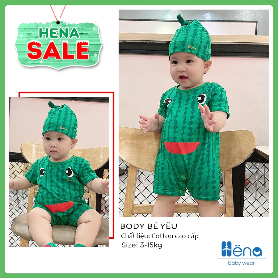 Body thú cho Bé - Quả Dưa Hấu CAO CẤP, CHẤT VẢI AN TOÀN - Đồ liền thân bé trai, bé gái đẹp | Bodysuit trẻ em | Henashop