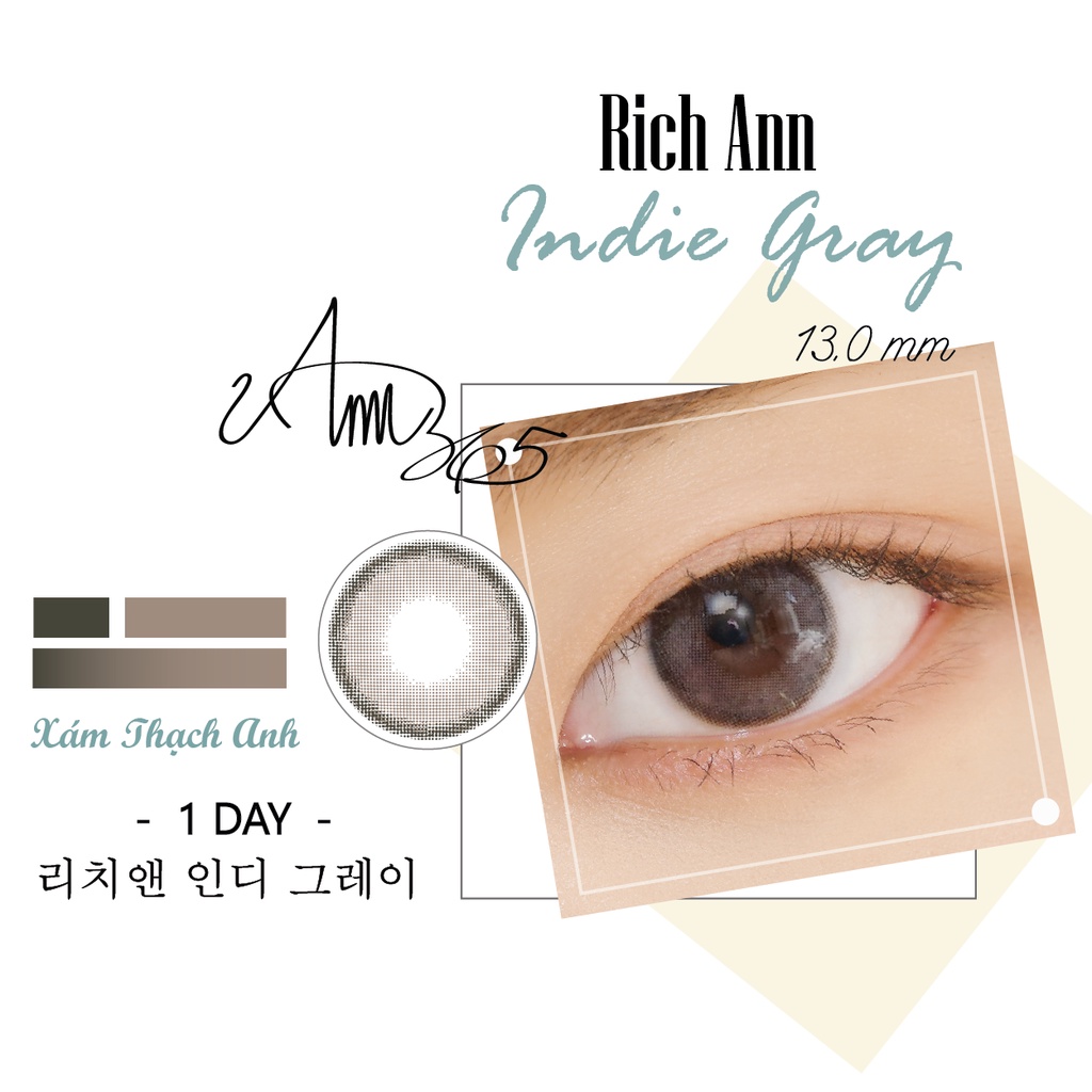  Lens Mắt ANN365 Cận 0-8 Độ Đeo 1 Ngày Indie Gray - Xám Thạch Anh Màu Hot 2022