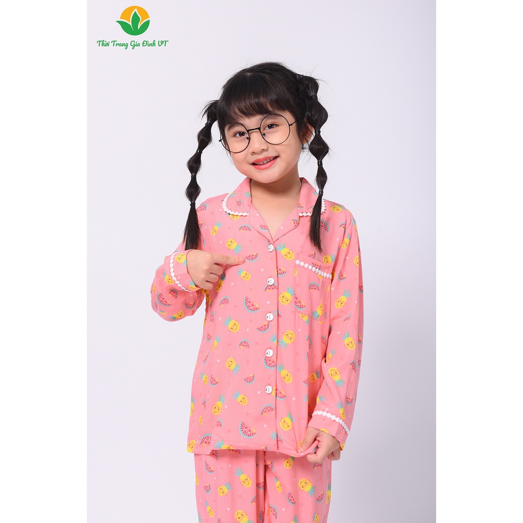 Bộ lanh pijama mặc nhà bé gái Việt Thắng, quần dài, áo dài tay - B70.2202