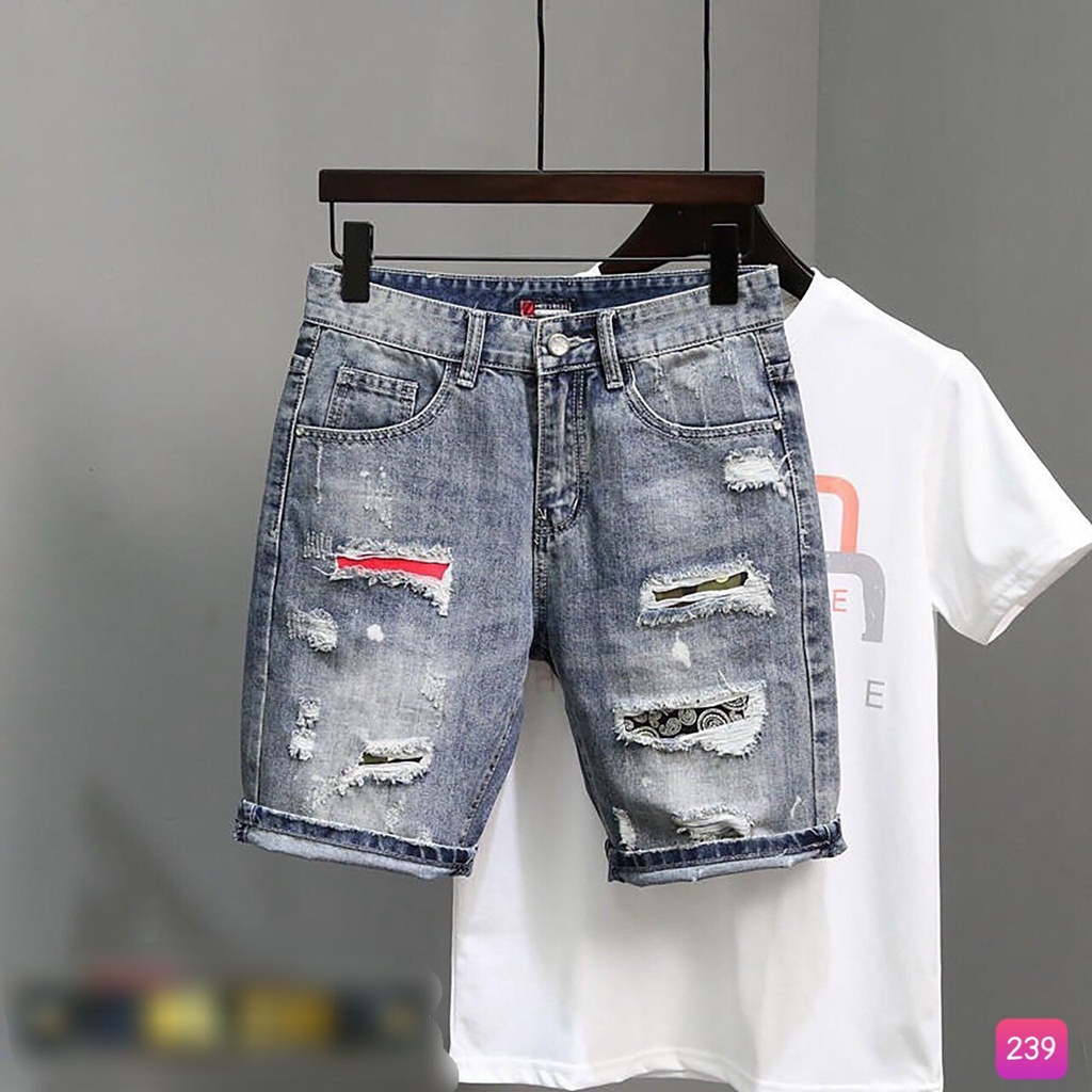 Quần Short Jean Đùi Rin Nam Xanh Rách Co Giãn 4 chiều M114