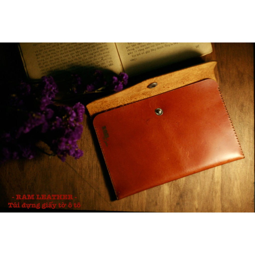 Túi Đựng Giấy Tờ Ô Tô Da Bò Nâu Sáng RAM Leather