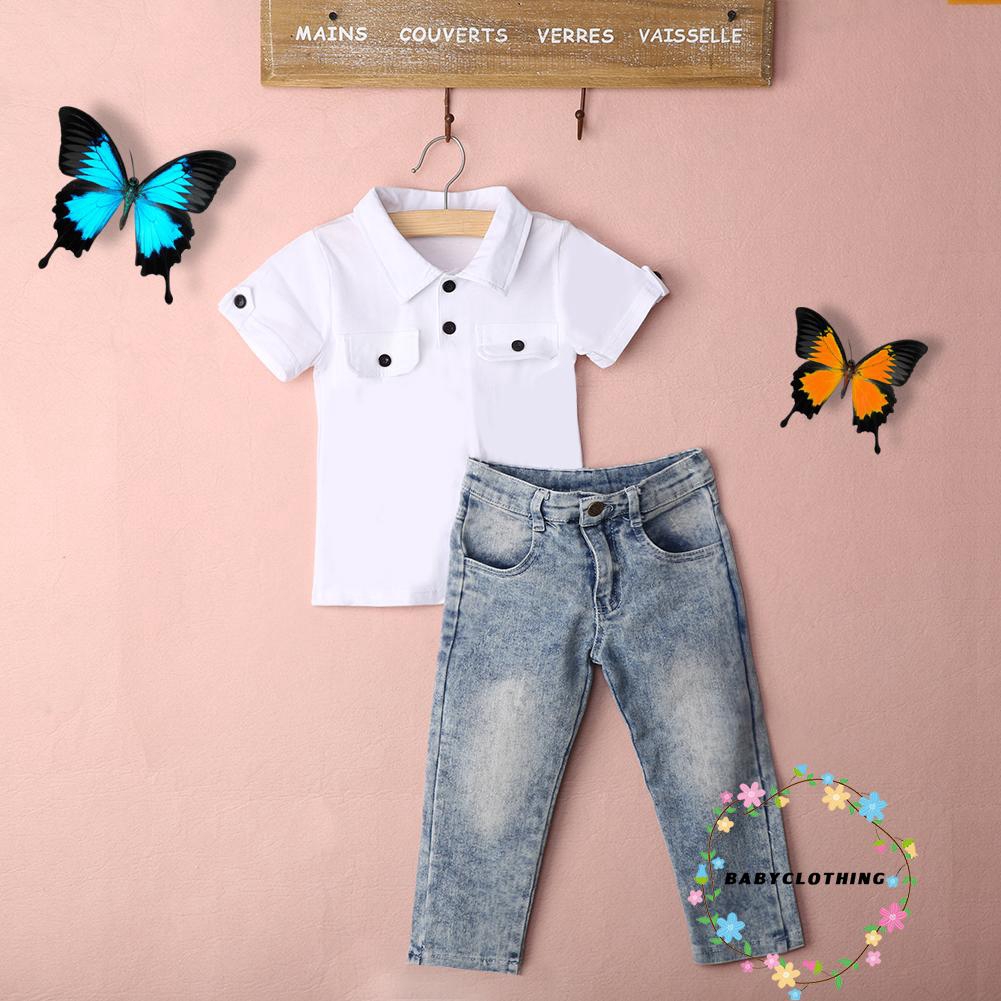 Set áo sơ mi + quần jeans dài cho bé trai