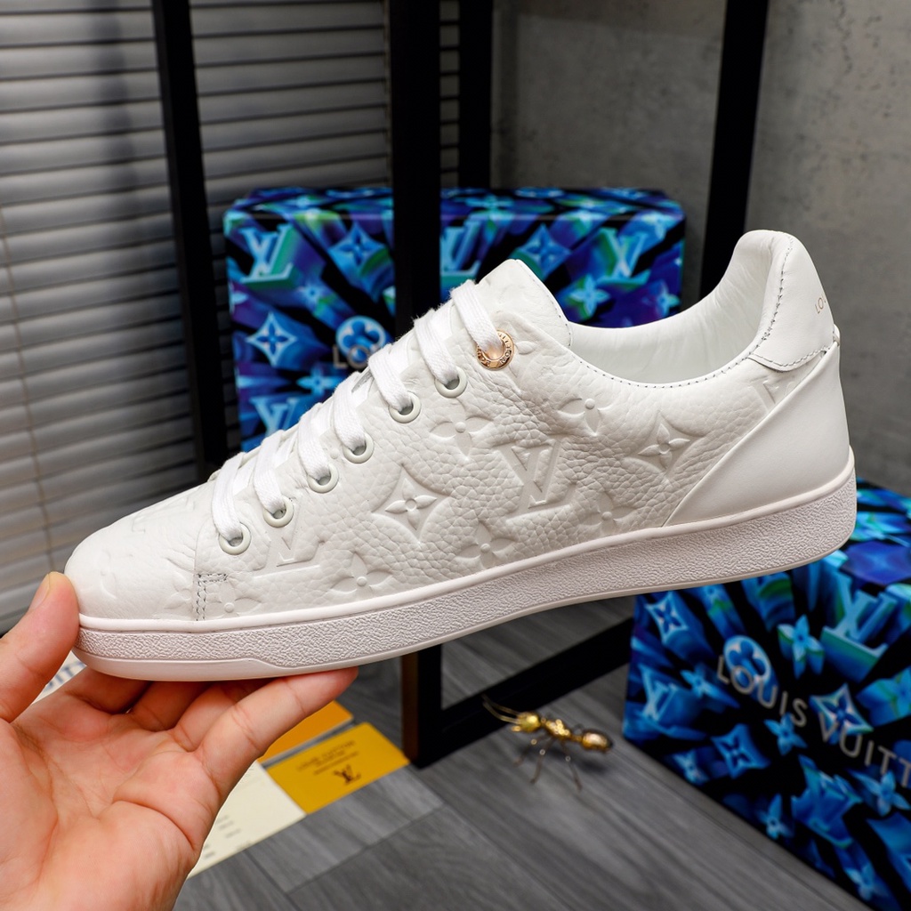 Giày thể thao da thật hoạ tiết dập nổi thời trang cao cấp Louis Vuitton LV cho nam nữ phong cách trẻ trung