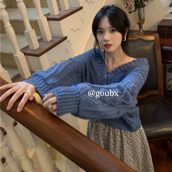 (ORDER) Áo cardigan len nữ xoắn thừng cổ V dáng rộng cài khuy style nữ sinh Hàn Quốc vintage (NEW ARRIVALS)