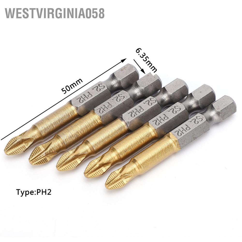 Westvirginia058 5pcs PH2 Cross Head Screwdriver Bits Set Anti-skid 1/4 Inch Hex Shank 50mm