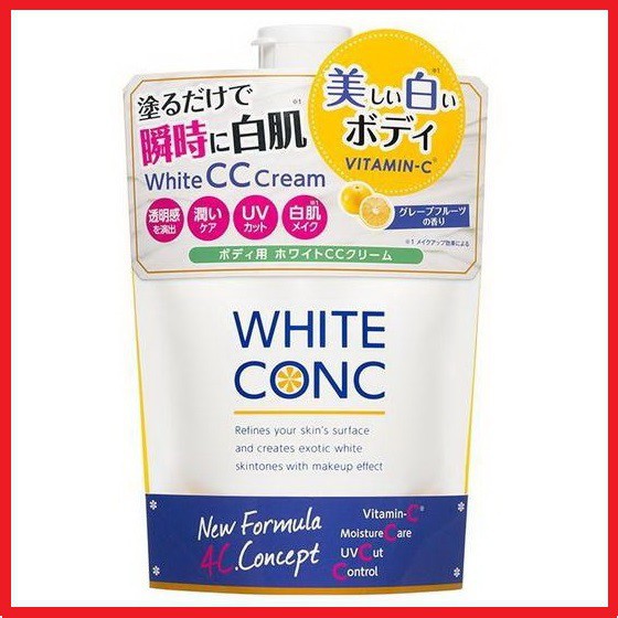 [Freeship] Kem Dưỡng Da Trắng Và Makeup Body White Conc CC Cream With Vitamin C (200g) Nhật Bản, kem ngày White Conc