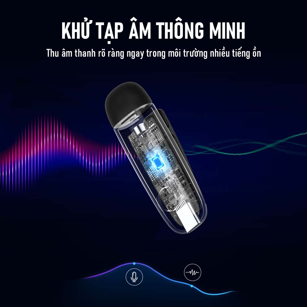 Microphone Không Dây ROBOT RS20 Nhỏ Gọn Tiện Dụng Khoảng Cách Kết Nối 10m Qua Cổng Type-C Dùng Cho Điện Thoại Android