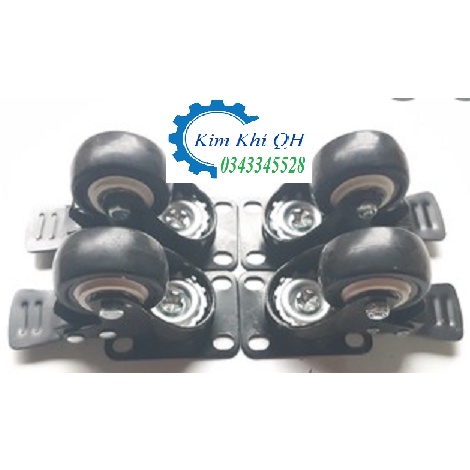 Combo bộ 4 bánh xe loại 4cm đẩy hàng xoay 360 độ viền đen, có khóa chống xoay chống trượt.