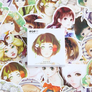 Hộp 45 Nhãn dán sticker Cô gái sắc màu (phong cách manga) trang trí sổ tay bullet journal - M016
