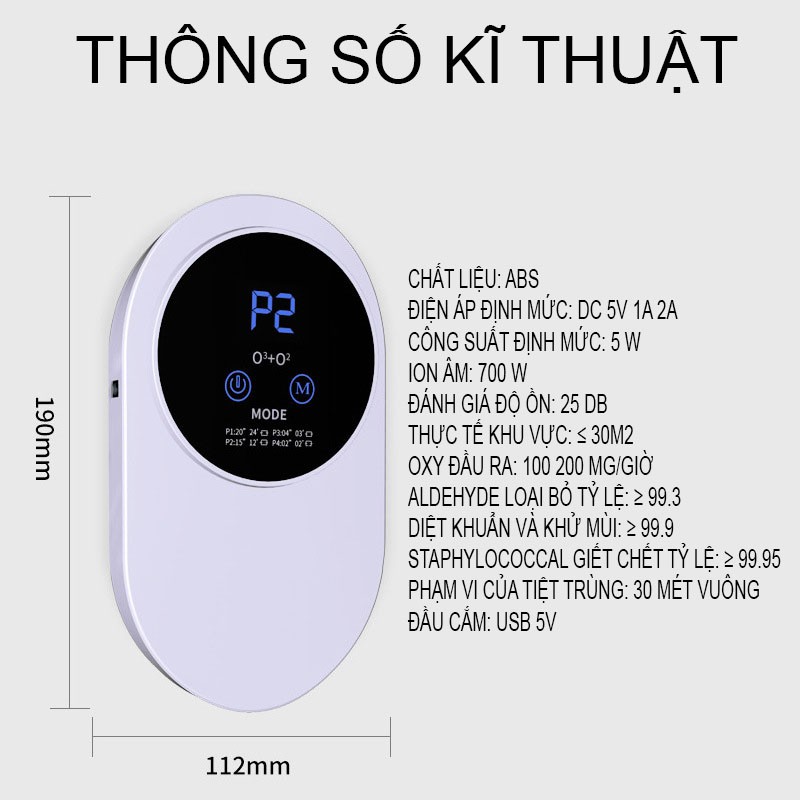 Máy khử mùi khử khuẩn máy lọc không khí mini LT0MKK1 OZONE ION ÂM tiêu diệt vi khuẩn mùi thuốc lá mùi thú cưng tới 99%