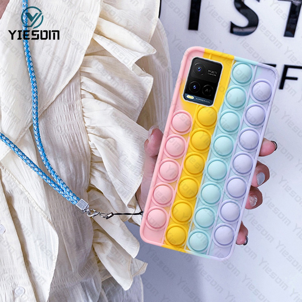 Ốp Điện Thoại Hình Cầu Vồng Kèm Dây Đeo Cho Vivo Y33S Y21S Y21 Y20 Y20S Y12S Y12 Y15S Y17 Y31 Y12i Y50 Y30 Y19 Y95 Y93 Y91C Y1S