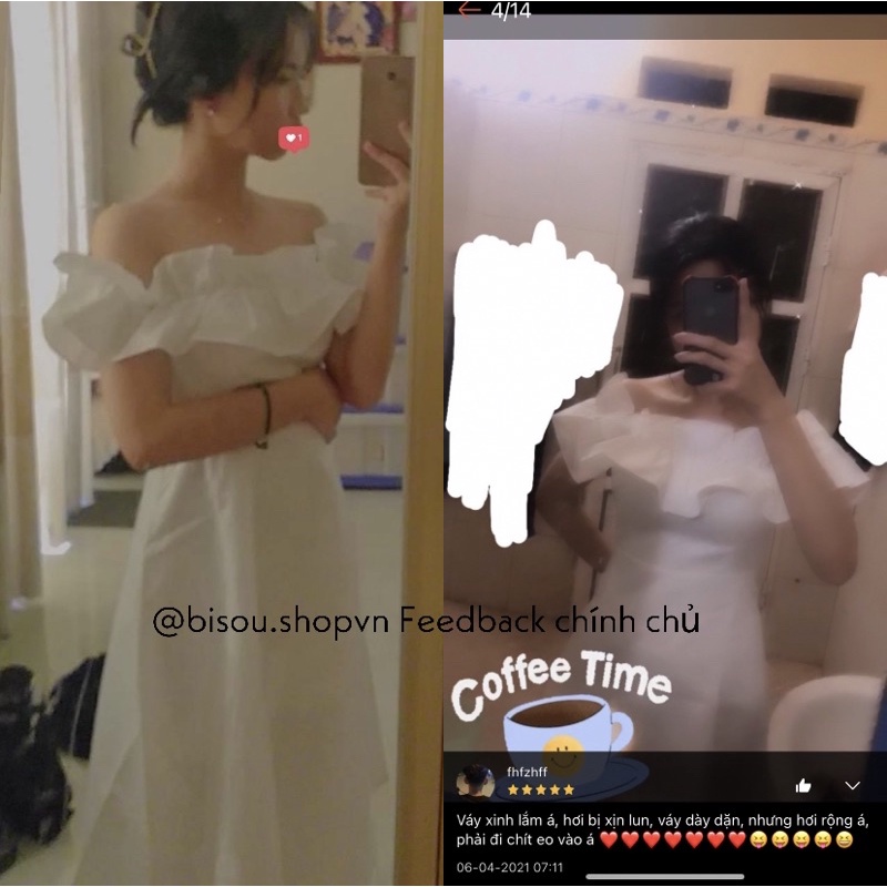 [SẴN] đầm trắng trễ vai tiểu thư công chúa váy xoè bồng dễ thương xinh xắn (kèm hình ảnh thật, video thật, feedback thật