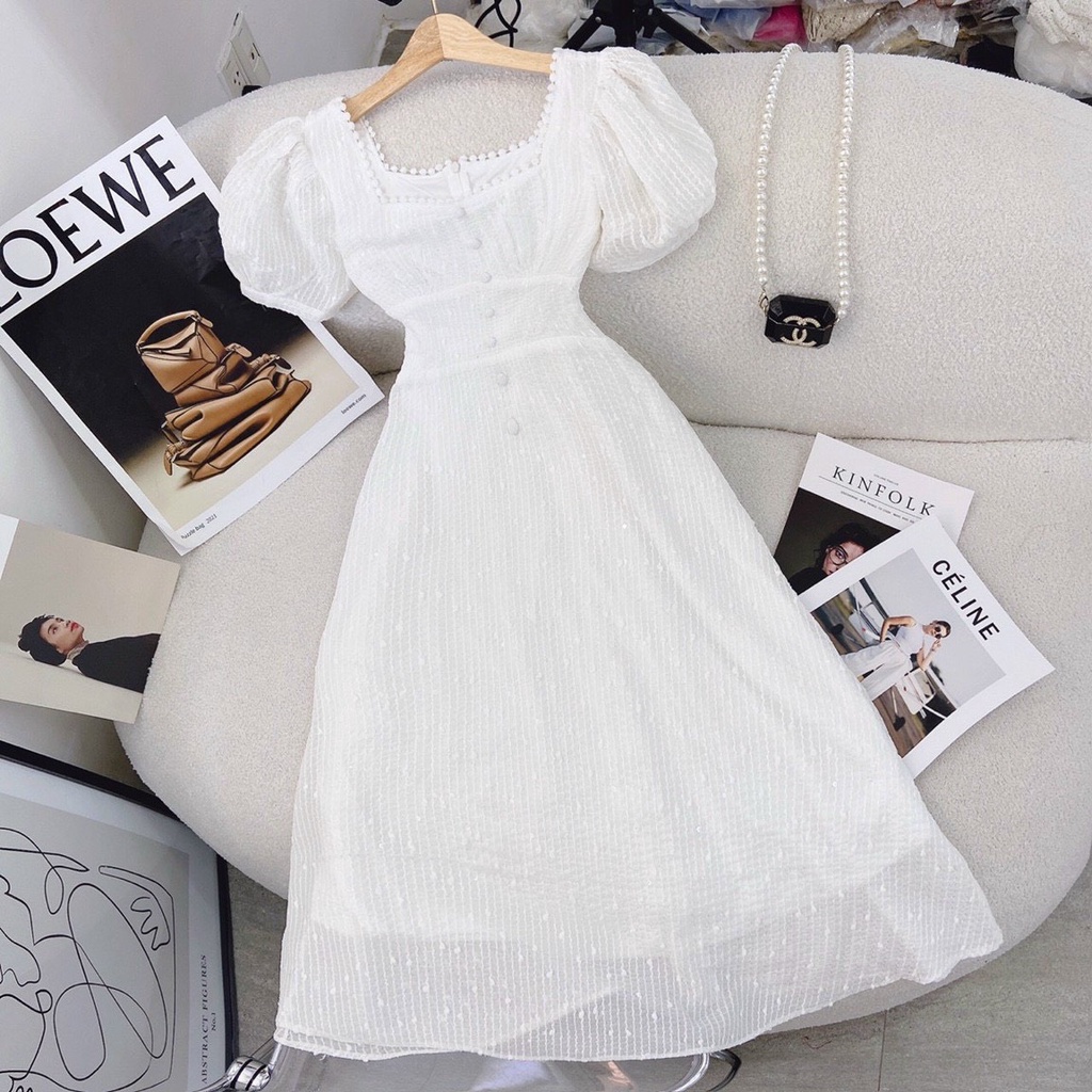 Đầm trắng cổ vuông siêu xinh | BigBuy360 - bigbuy360.vn