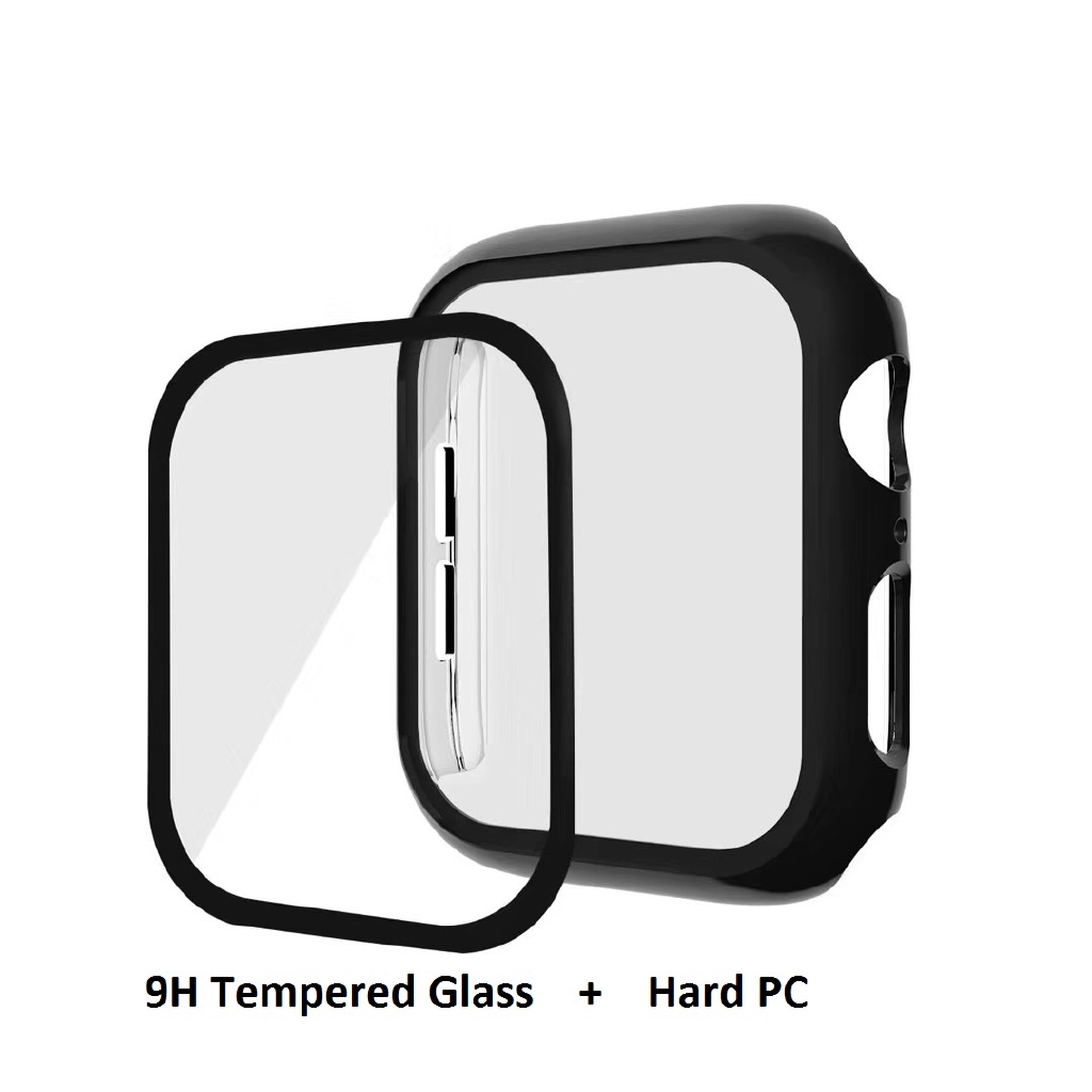 【Apple Watch Case】 Set kính cường lực 9H + ốp PC bảo vệ màn hình đồng hồ Apple Watch Series 1 2 3 4 5 6 se 40mm 38mm 42mm 44mm