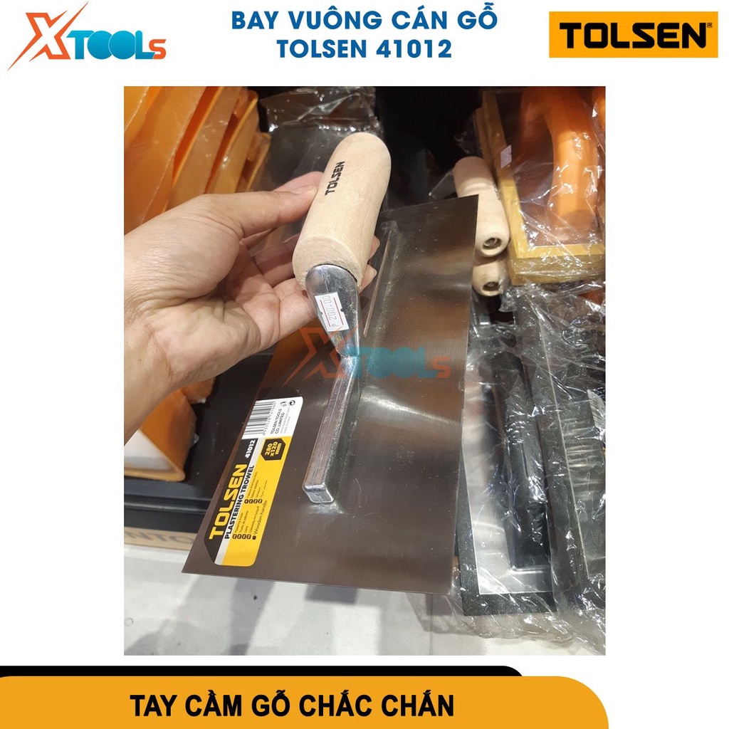Bay thợ hồ Tolsen cây bay cán gỗ vuông và răng cưa, lưỡi thép cao cấp chống mài mòn, gỉ sét [CHÍNH HÃNG][XTOOLS]