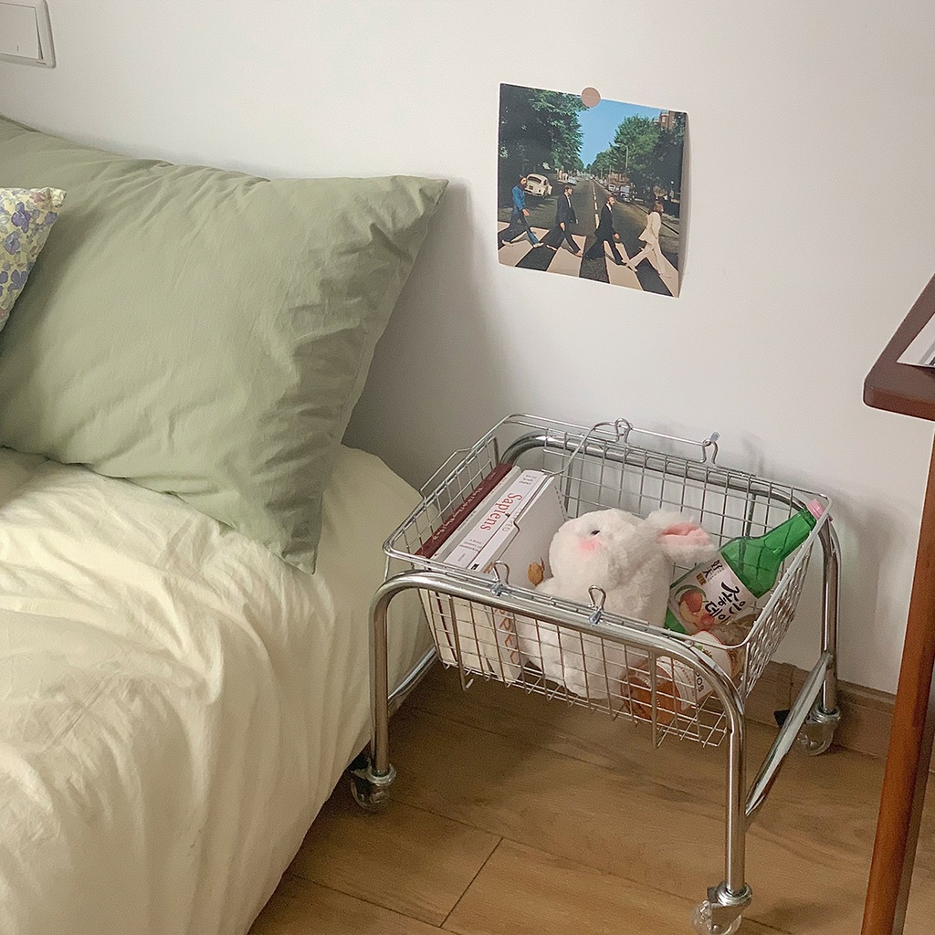 Kệ đựng đồ có kèm bánh xe inox kèm rổ lưới có tay cầm đựng đồ  - HYHY HOME DÉCOR
