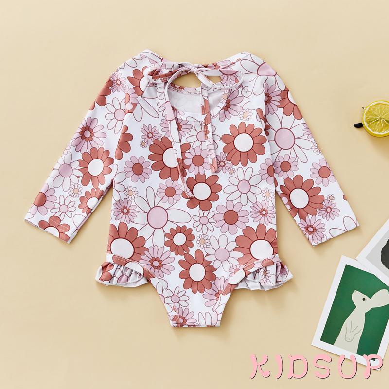 Kidsup Đồ Bơi Một Mảnh Phối Bèo Nhún In Họa Tiết Hoa Hướng Dương / Cầu Vồng Xinh Xắn Cho Bé Gái 1 Tuổi